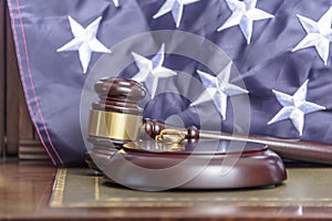 Family Law. Desktop photograph of law firm specialising in family law with the united states flag in the background.