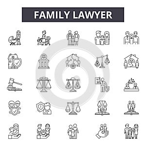 Family lawyer line icons, signs, vector set, outline illustration concept