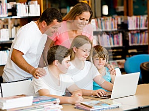 Family in library