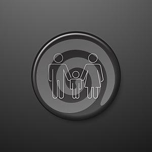 Family Line Icon. Black Push-Button