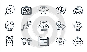 family line icons. linear set. quality vector line set such as mom, bunk bed, groceries, baby, children, mother, father, dog,