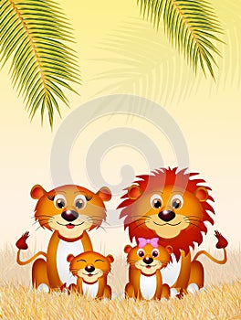 Family of lions in the savannah