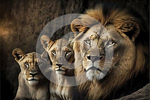 Family of lions watching keeping an eye out, shot this one in Uganda, Africa, AI generated