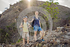 A family of local tourists goes on a local hike during quarantine COVID 19