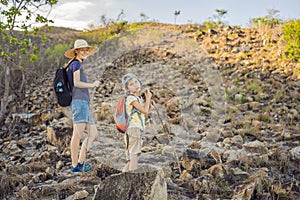 A family of local tourists goes on a local hike during quarantine COVID 19