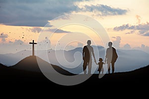 Family looking for the cross of Jesus Christ