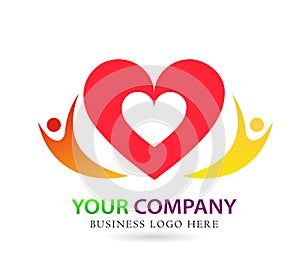 Family love care union in red heart company concept logo icon element sign on white background