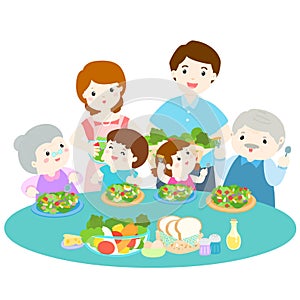 Family love eating fresh veggetable illustration photo