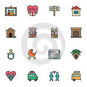 Family love filled outline icons set