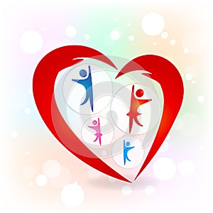 Family love heart hands symbol logo vector image