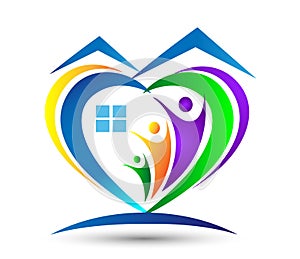 Family Love Union Heart shaped home/ house logo