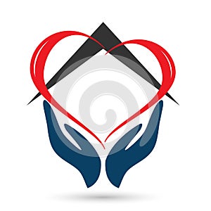 Family love union home care hands happy people life house hand holding roof  illustration abstract vector icon logo