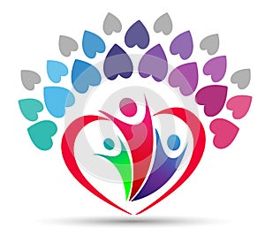 Family love union tree in a heart shape logo