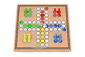 Family Ludo Desk Wooden Board Game. 3d Rendering