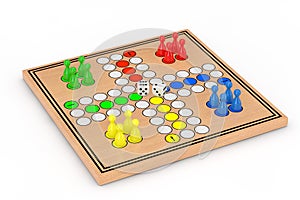 Family Ludo Desk Wooden Board Game. 3d Rendering