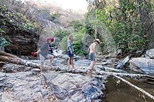 The family at Mae Ya Waterwall, Inthanon National Park, Chiangmai, Thailand