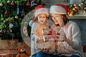 Family with magic gift box