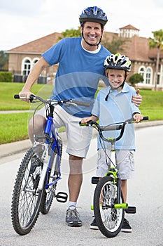 Family Man and Boy Child, Father & Son Cycling