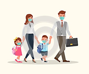 Family Mask Protect Health Air Pollution and Virus character vector design. no2