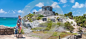 Family at Mayan ruins in Tulum