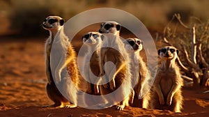 A family of meerkats standing tall and alert created with Generative AI