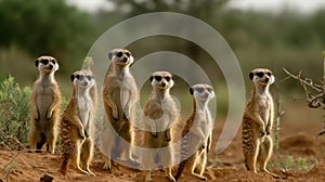 A family of meerkats standing tall and alert created with Generative AI