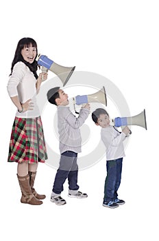 Family with megaphone