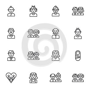 Family members line icons set