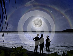 Family & miracle of moon rainbow. Paradice night