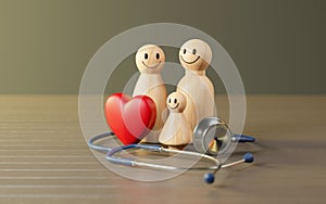 Family model and Red heart model, Stethoscope with Shield protect icon, Family insurance concept, childrens healthcare