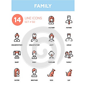 Family - modern line design icons set