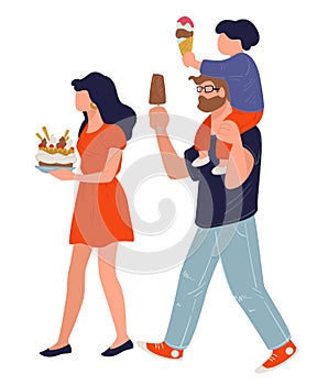 Family of mom, dad and son eating ice cream