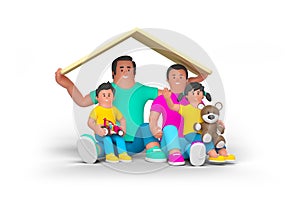 Family Mother Father Daughter Son with Toys Baby People Sitting