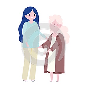 Family mother and granny together cartoon character