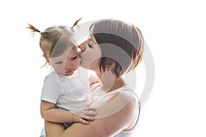 Family mother playing with toddler baby