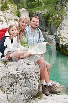 Family on mountain trek