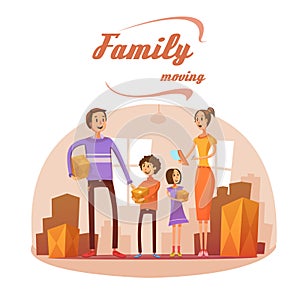 Family Moving In Cartoon Illustration