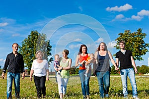 Family and multi-generation - fun on meadow in summer