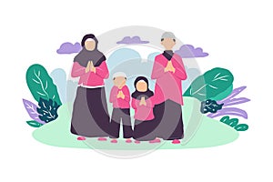 family muslim in the garden sketch illustration photo