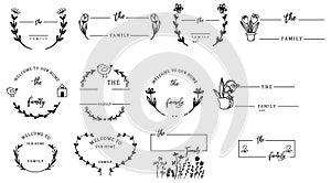 Family name monogram bundle, wreath border,frame,wedding.vector