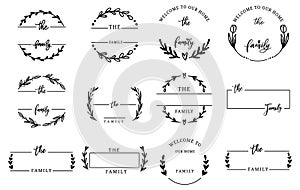 Family name monogram bundle, wreath border,frame,wedding.vector