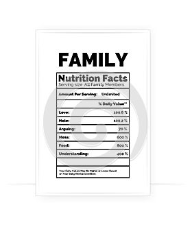 Family Nutrition Facts Poster, vector.