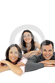 Family with one child / white background