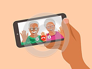 Family online video call smartphone illustration
