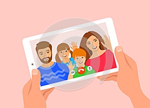 Family online video call tablet flat illustration