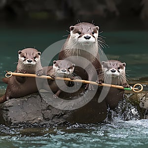 A family of otters ready for adventure