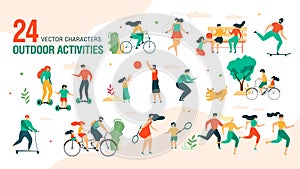 Family Outdoor Activities Vector Characters Set photo