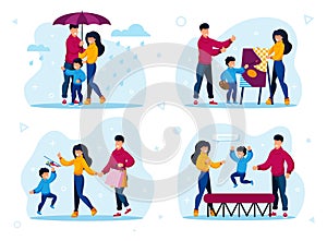 Family Outdoor Recreation and Hobby Vector Set