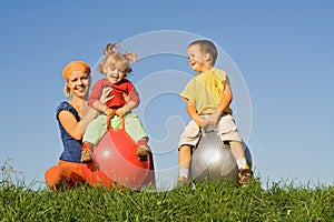 Family outdoors playing