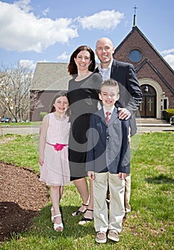 Family outside church